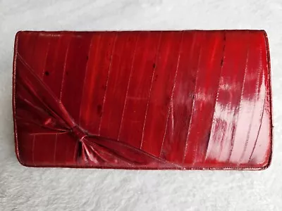 Vintage Genuine Eel Skin Clutch Purse Maroon Colored 11 X6.5  • $19.99