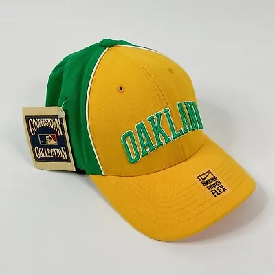 Oakland A’s Athletics Nike Hat Cooperstown Collection Green Yellow Swoosh Flex L • $49.95