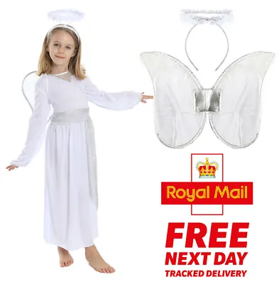 £14.99 • Buy Angel Girls Childs Nativity Christmas Play Fancy Dress Costume Wings Halo Dress
