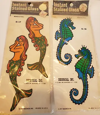 Vintage Lot Of 2 Decal NIP New Decoral Mermaid Seahorse Stained Glass 1977 • $25