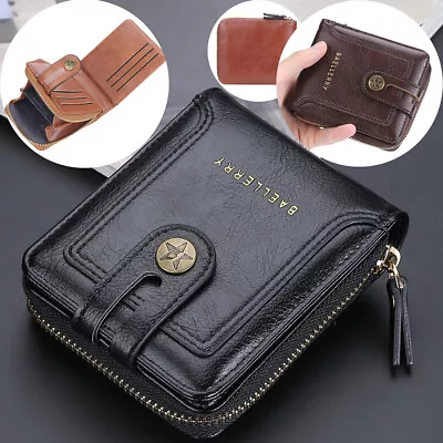 Zipper Wallet For Men Leather Zip Around Purse Bifold ID Window With Coin Pocket • $9.52