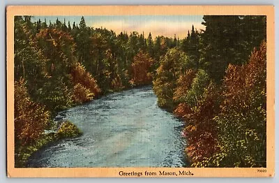 Mason Michigan MI - Greetings From Mason River Forest Trees - Vintage Postcard • $4.58