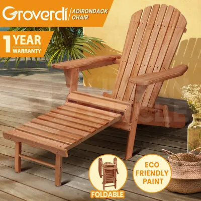 $147.95 • Buy Groverdi Wooden Outdoor Adirondack Chair Patio Backyard Furniture Deck W/Ottoman
