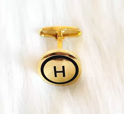 Single Tommy Hilfiger Cufflink H Enamel Round Modernist Gold Tone Metal 13139 • $8.99