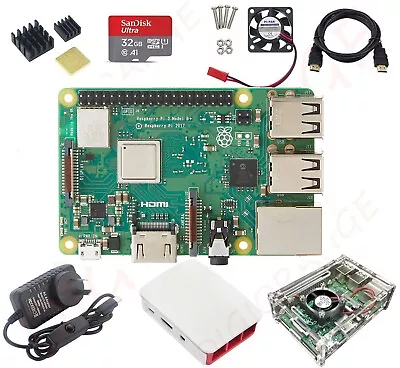 8 In 1 Kit Raspberry Pi 3 Model B+ Plus&Two Cases&HDMI&Sandisk 32G Card&Heatsink • $155.49