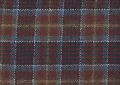 100% Wool Yorkshire Tweed Fabric Brown Blue Rust & White Check Plaid • £24.65