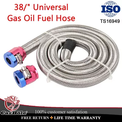 3/8  Braided Gas Oil Fuel Line Hose Stainless Tube Clamps 6AN  Brake Gas/Oil/Fue • $15.99