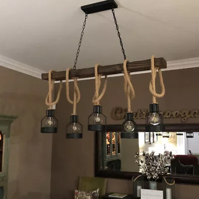 Rustic Metal And Wood Beam Cage Shades Dining Room Pendant Lighting Fixture E26 • $85