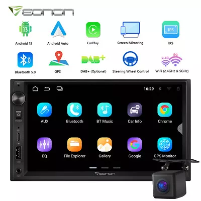 CAM+2 Din 7  IPS Screen Android 13 Car Stereo Radio GPS Navi CarPlay WiFi BT 5.0 • $192.03