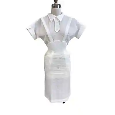 VTG 1950s Waitress Wiggle Uniform White Nylon Seersucker Dress. Sz 4 XS • $98
