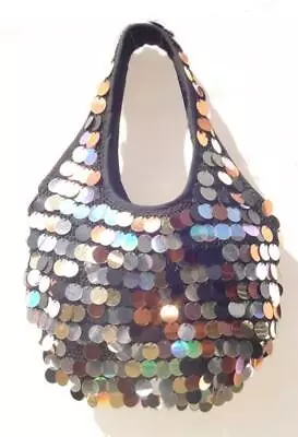  New Black Crochet Knit With Multi-Color Sequin Hobo Bag Purse Handbag • $8.99