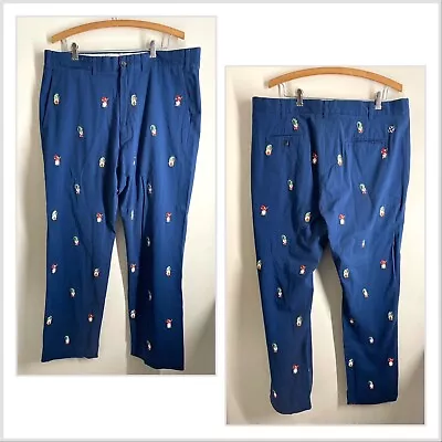 Castaway Nantucket Island Gnome Embroidered Harbor Chino Pant Navy Size 36 • $59