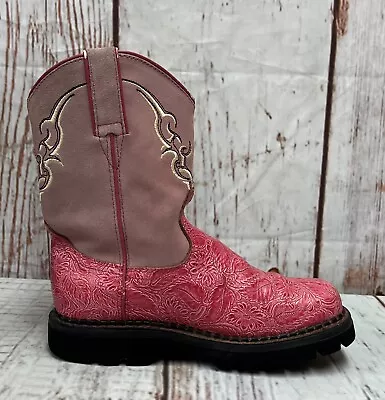 Justin Leather Pink Floral Western Cowboy Boots Womens Size 8b L8011 • $34.32
