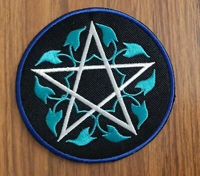 Ivy Leaf Pentagram Sew Or Iron On Patch Wicca Pagan Badge Battle Vest Applique  • £1.89