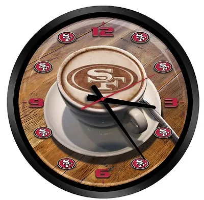New San Francisco 49ers Latteam Coffee Art Glass Wall Clock 15  • $29.95