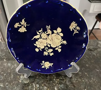 Echt Cobalt BAREUTHER Waldsassen Dessert Plate Bavaria Germany Floral 7 7/8” • $10.99