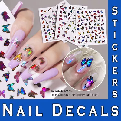 Nails Stickers Self Adhesive Decorations Butterfly Holographic Salon Art Decals • £2.61