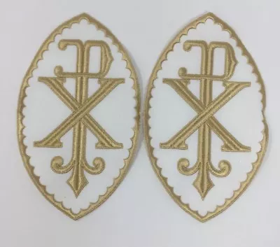 Vintage Chi Rho PX Cross Gold Emblem Embroidered Clergy Vestment Altar 2 Pcs. • $32