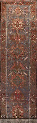 Vintage Blues Vegetable Dye Heriz Serapi Runner 3x14 Wool Handmade Hallway Rug • $2099