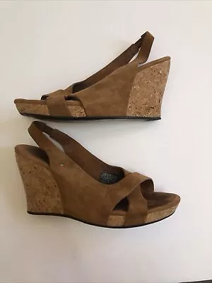 Ugg Suede Wedge Sandals Hazel Platform Shoes Womens Style 1860 Size 8 / 39 Brown • $25