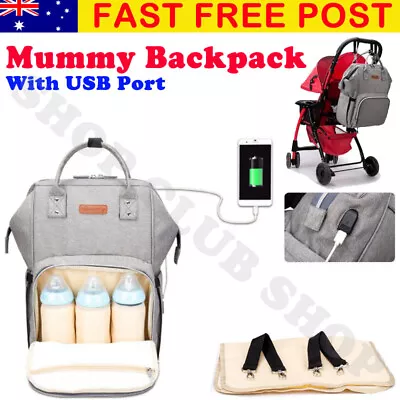 Waterproof Large Mummy Nappy Diaper Bag Baby Changing Nursing Backpack USB Port • $35.50
