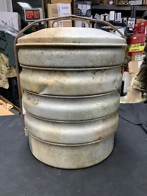 Vintage Miners Lunch Pail Aluminum Stackable 5 Tier EUC Complete I See Stains • $56.99