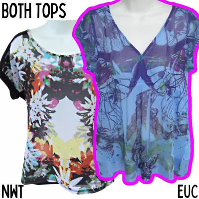 Currants NWT And Unity World EUC Tops Small S Sheer Butterfly Graphic Prints • £12.49