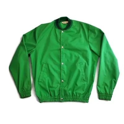 Vintage Sir Jac Men Woman Varsity Jacket Kelly Green Snaps Elastic Waist Size M • $32