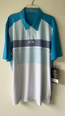 Oakley Mens Hydrolix Large Polo Blue White Grey Stripes  Golf Shirt NWT Cond • $15
