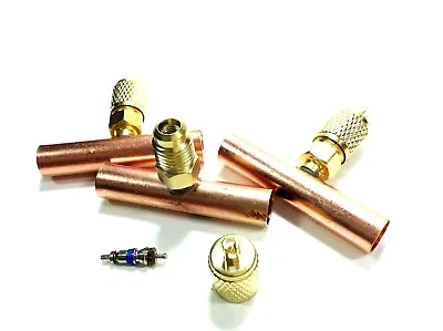 3 Copper Access Tee 3/8  ODS X 1/4  Flare Scrader Valve & Wrench Cap HVAC CBT38 • $21.99
