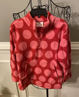 NWT Hanna Andersson Girls SZ 5 Pink Polka Dot Fleece 1/4 Zip Plush Pullover -110 • $26.99