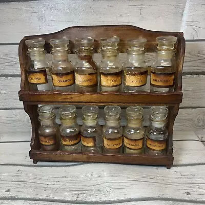 Vintage Spice Rack With 12 Jars Wooden Japan Primitive • $39