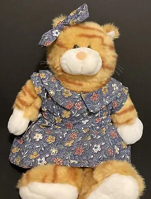 Vtg Build-A-Bear Orange Tabby Cat Stuffed 17  Plush W Blue Flower Pinafore Panty • $19.95