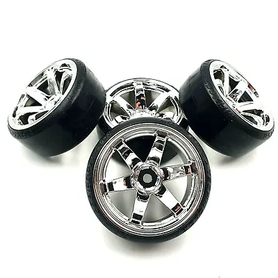 1/10 RC Rota Style Silver Wheel& Drift Tyre Set 12mm HEX Drift 6mm Tamiya Chrome • £13.48