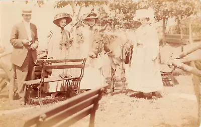 C.1910 RPPC Man & 3 Women Near Park Benches Haverstraw NY Rockland County • £14.60