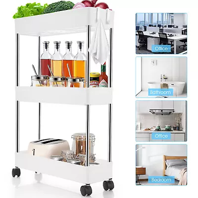 3 Tier Storage Trolley Cart On Wheels Kitchen Bathroom Laundry Narrow Space Rack • £10.98