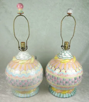 2 Large Vintage MacKenzie Childs Pottery Lamps And Finials 28 Inches Tall • $1250
