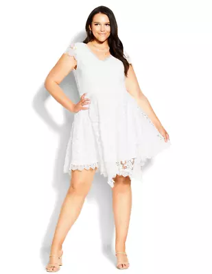 City Chic Womens Ivory Wild Lace Dress Plus Size Large White V Neck Cap Sleeve • $89