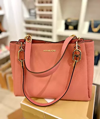 Michael Kors Trisha Large Leather Triple Gusset Shoulder Tote Bag In Primrose • $105