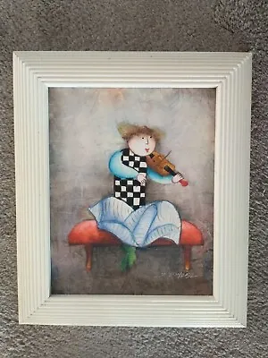 Joyce Roybal Artwork  Painting 12 X 14  Girl With Violin Sitting On Bench • $29.95