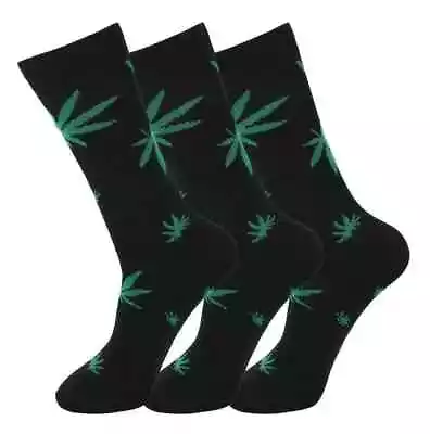 Pack Of 3 Mens Weed Leaf Cotton Black Cannabis Ganja Marijuana Socks Size 6-11 • £2.90