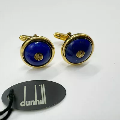Dunhill Lapis Lazuli Oval Logo Cufflinks Gold Blue Men's Suit Accessory • $188