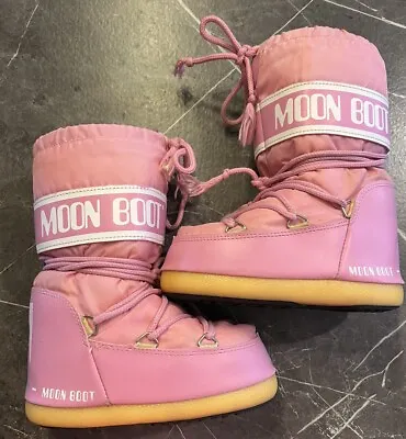 Moon Boot Original Icon Nylon Boots Pink Winter Boots Kids Sz 27/30 US 10/12.5 • $69.99