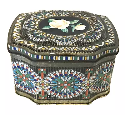 Vintage Mosiac Look Floral Hinged Lid Tin Made In England • $25.49