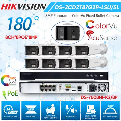 Hikvision 8CH 4K ColorVu Panoramic Camera System 2-Way Audio Dual Lens POE Lot • $233.61