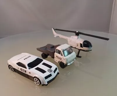 Unbranded Lot Of 3 Diecast Police Vehicles (Helicopter Truck Car) White • $11.99