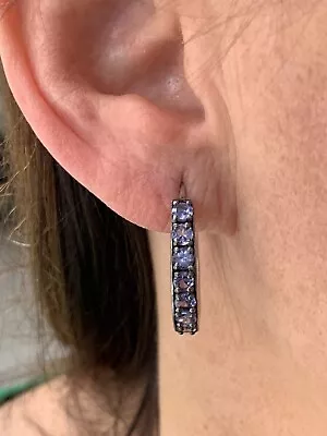 Silver Tanzanite Hoop Earrings 5.8 Grams 925￼ • $28.63