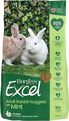 Burgess Excel Nuggets With Mint Adult Rabbit Food 3 Kg Free Shipping • £11.99