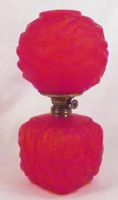 Red Satin Glass Miniature Lamp Oil Kerosene Drape Pattern Nutmeg Burner Antique • $234.99