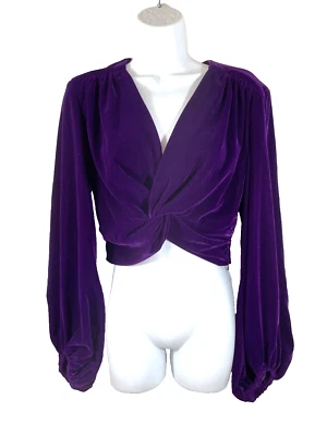 $18 • Buy NWT Zara Long Sleeve Purple Velvet Knotted Crop Top Sz S
